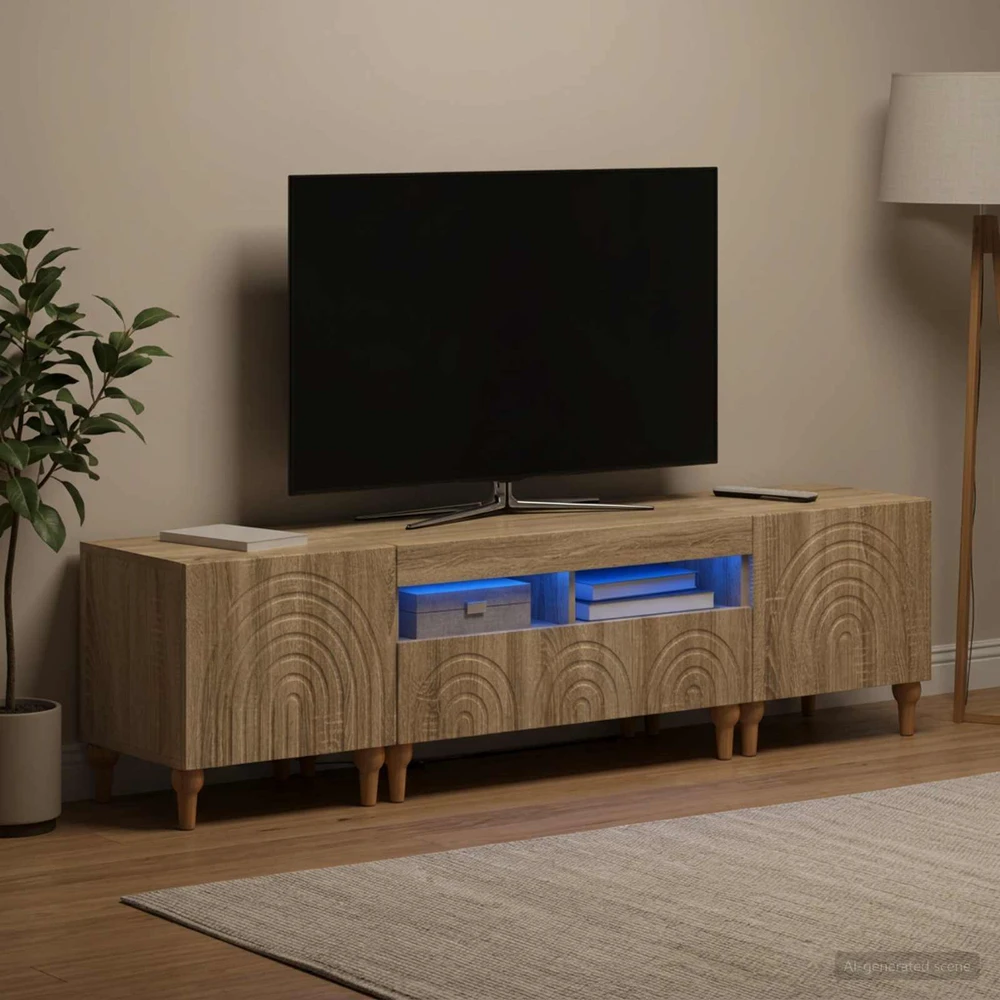 TV staliukas 3 dalių LED televizoriaus spintelė Sonoma ąžuolas