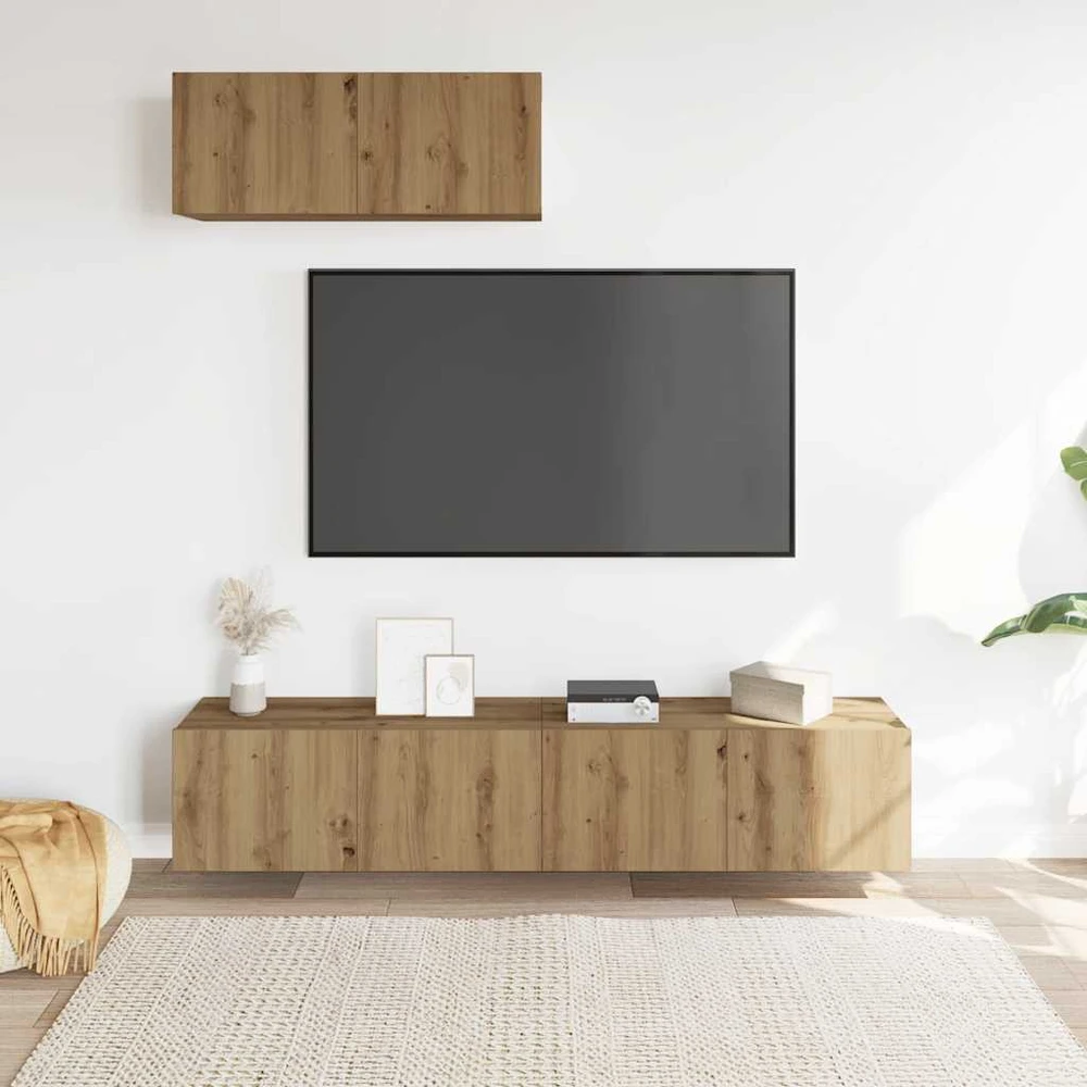 TV staliukas 3 dalių sieninis televizoriaus spintelės komplektas Artisan Oak