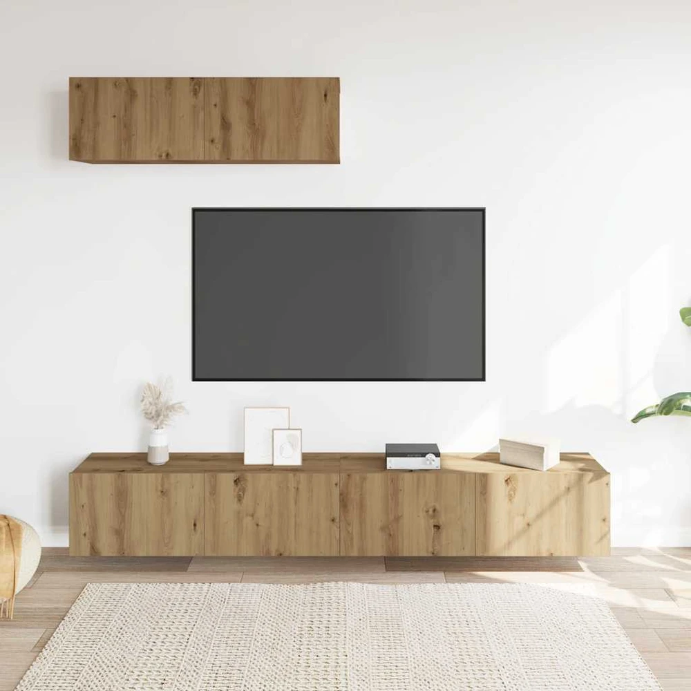 TV staliukas 3 dalių sieninis televizoriaus spintelės komplektas