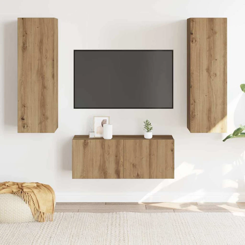 TV staliukas 3 dalių sieninis televizoriaus spintelės komplektas Artisan Oak