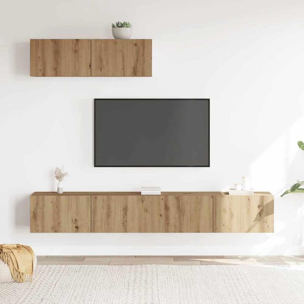 TV staliukas 3 dalių sieninis televizoriaus spintelės komplektas Artisan Oak