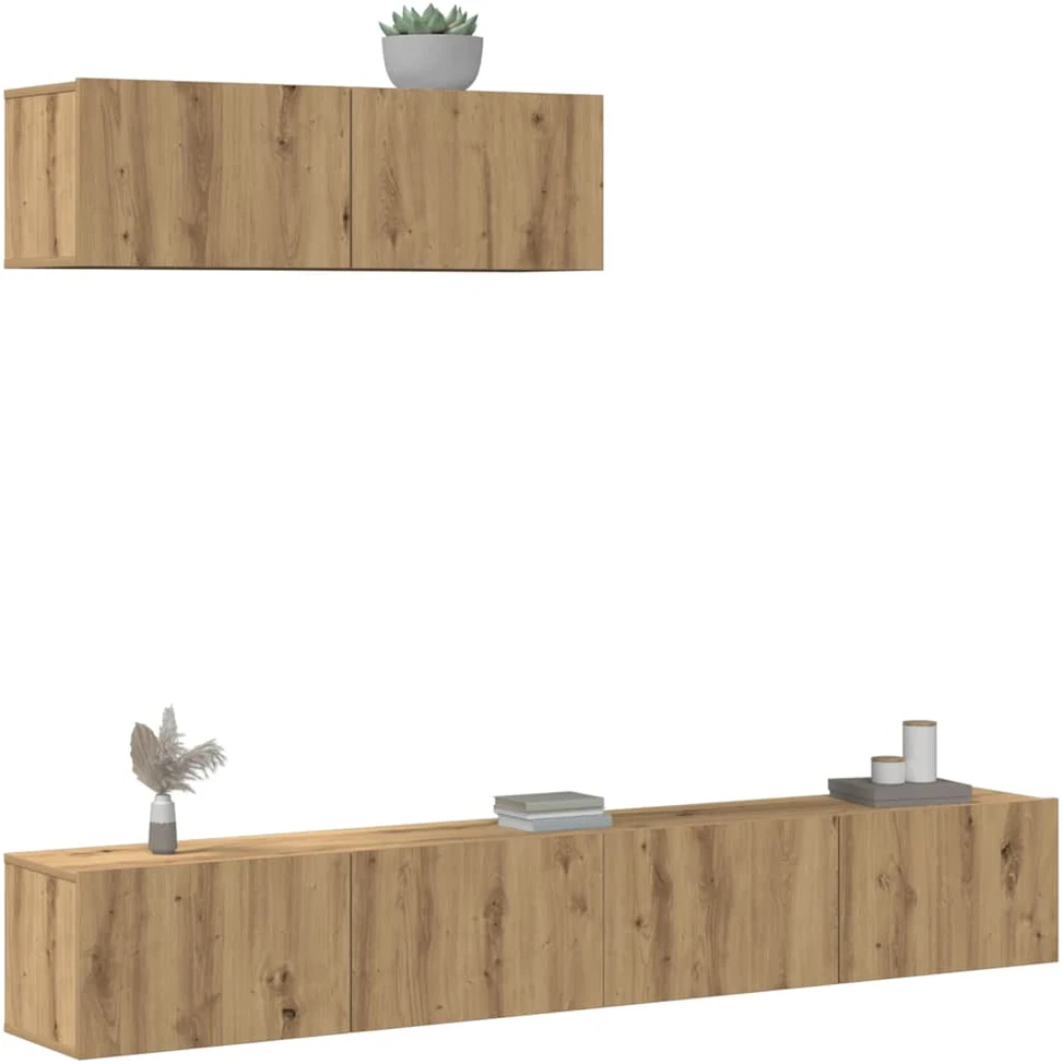 TV staliukas 3 dalių sieninis televizoriaus spintelės komplektas Artisan Oak