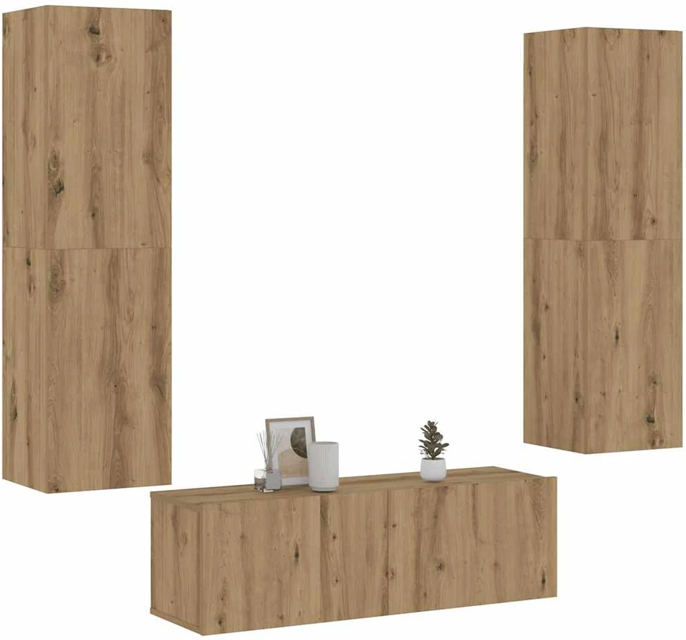 TV staliukas 3 dalių sieninis televizoriaus spintelės komplektas Artisan Oak