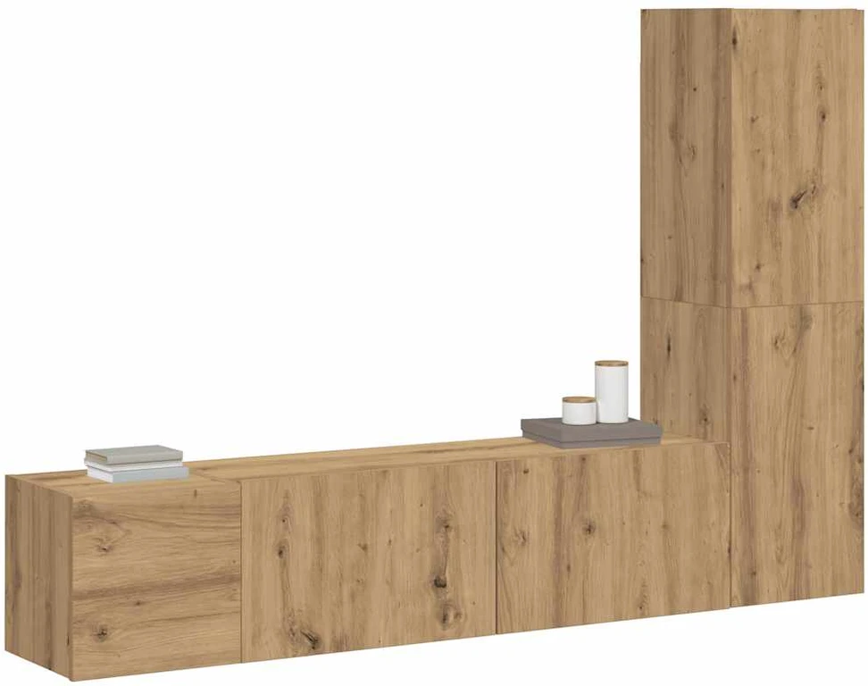 TV staliukas 3 dalių sieninis televizoriaus spintelės komplektas Artisan Oak