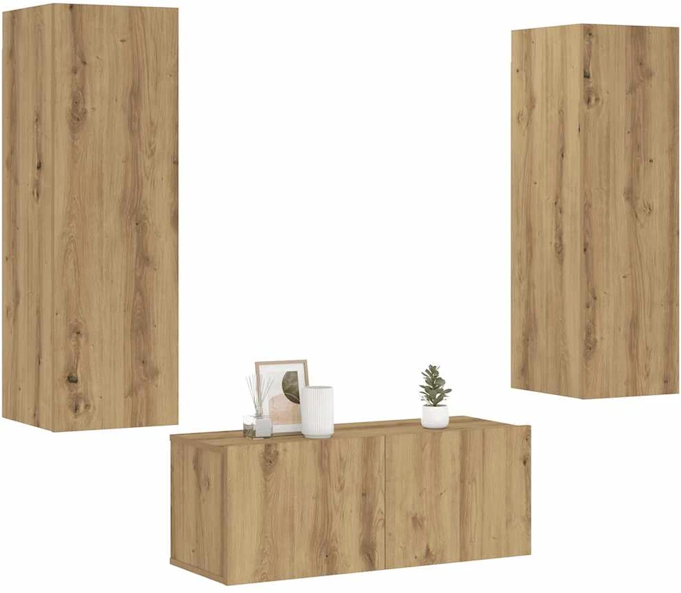 TV staliukas 3 dalių sieninis televizoriaus spintelės komplektas Artisan Oak