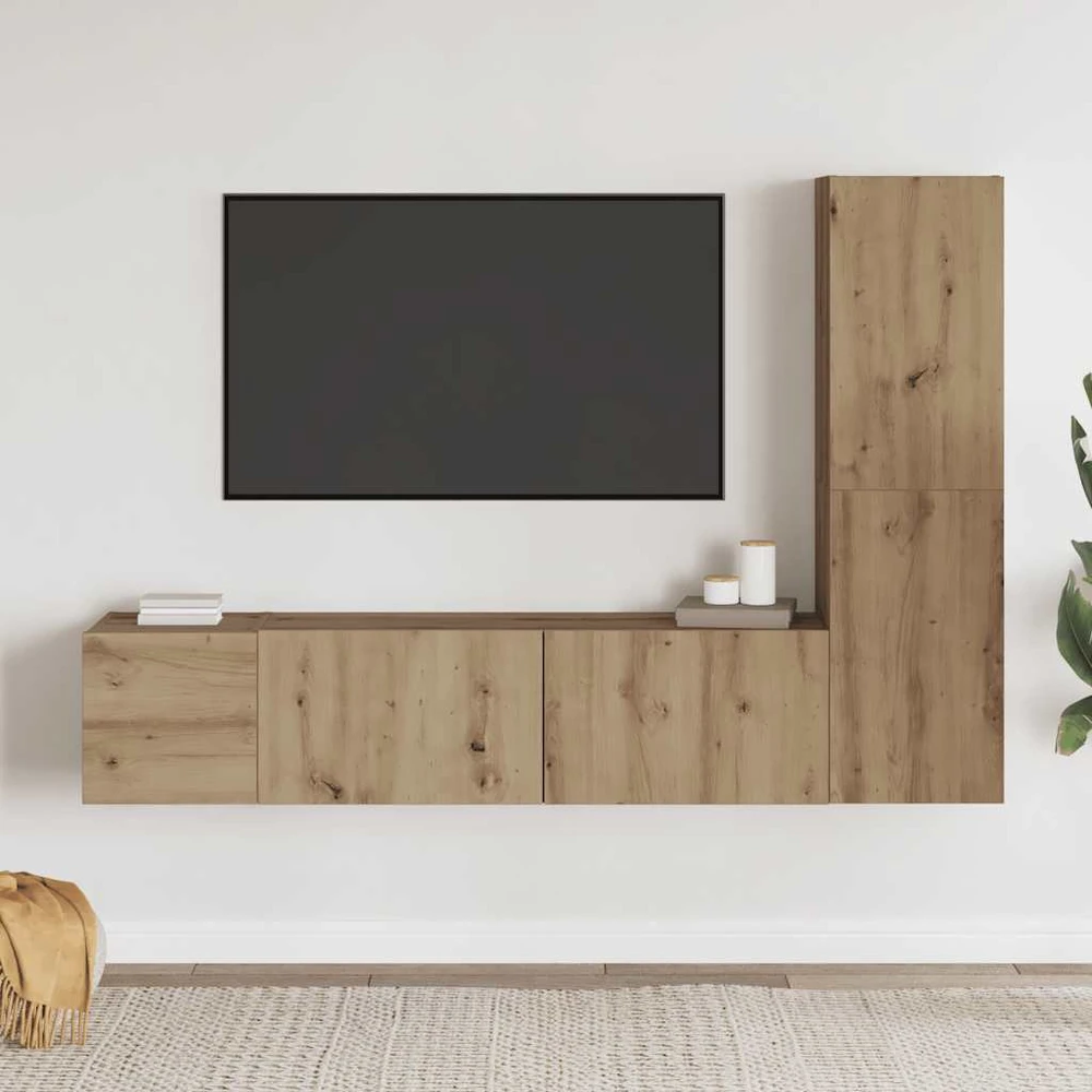 TV staliukas 3 dalių sieninis televizoriaus spintelės komplektas Artisan Oak