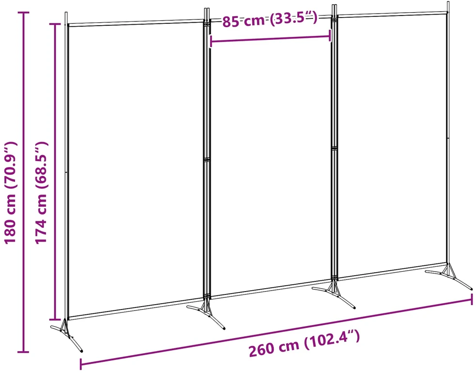 3-panelis kambario skirstytuvas Smėlio 260 x 180 cm Audinys