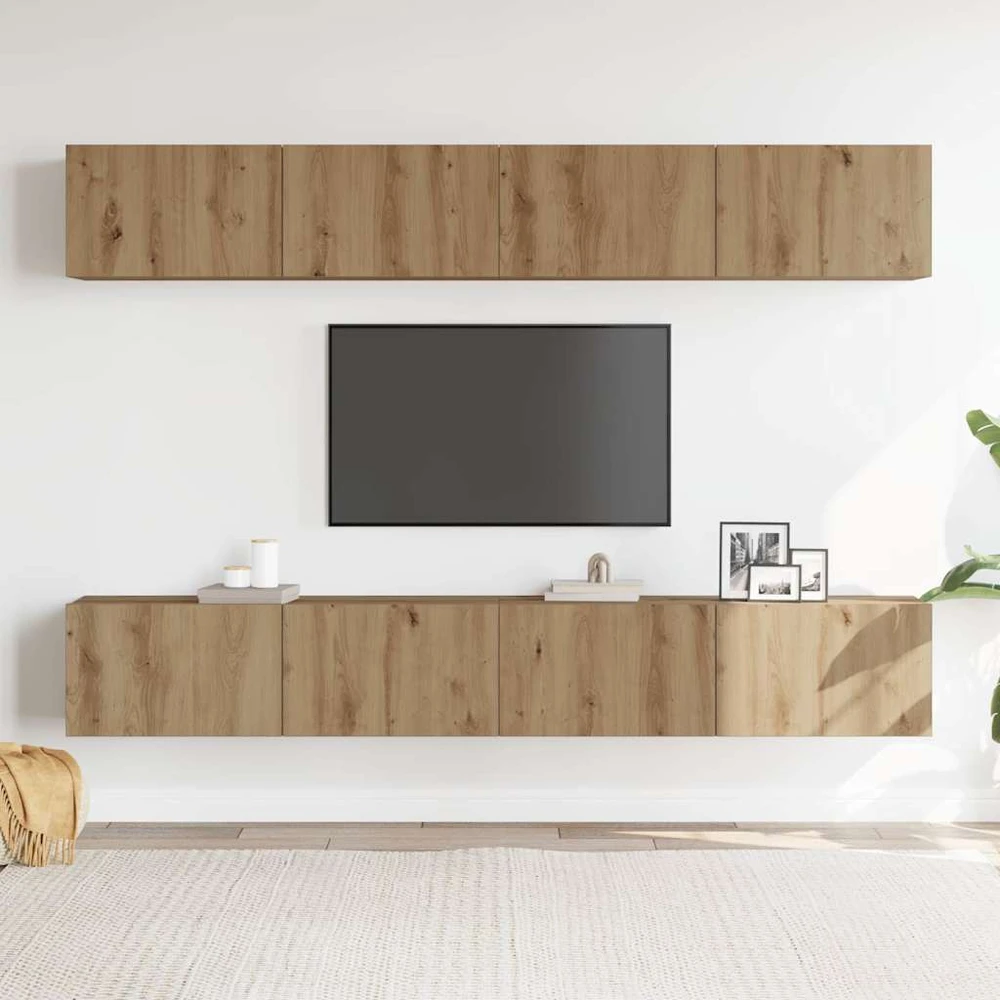 TV staliukas 4 dalių prie sienos tvirtinamas televizoriaus spintelių komplektas, ąžuolo spalvos, 100x30x30 cm