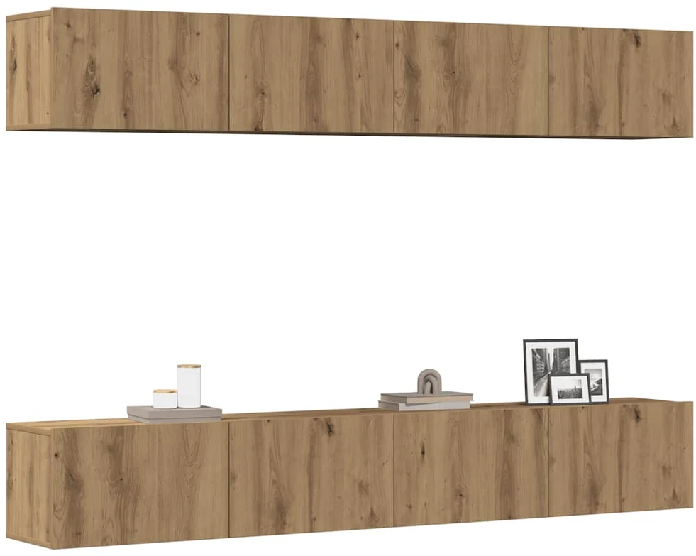 TV staliukas 4 dalių prie sienos tvirtinamas televizoriaus spintelių komplektas, ąžuolo spalvos, 100x30x30 cm