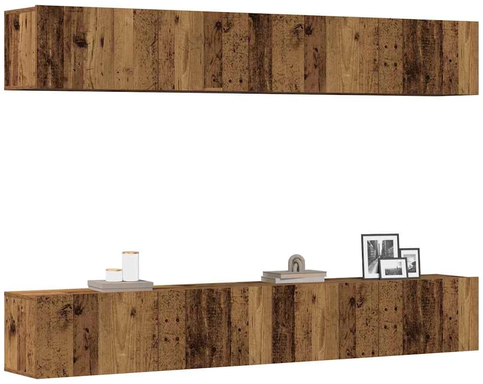 TV staliukas 4 dalių prie sienos tvirtinamas televizoriaus spintelių komplektas, senos medienos drožlės, 100x30x30 cm