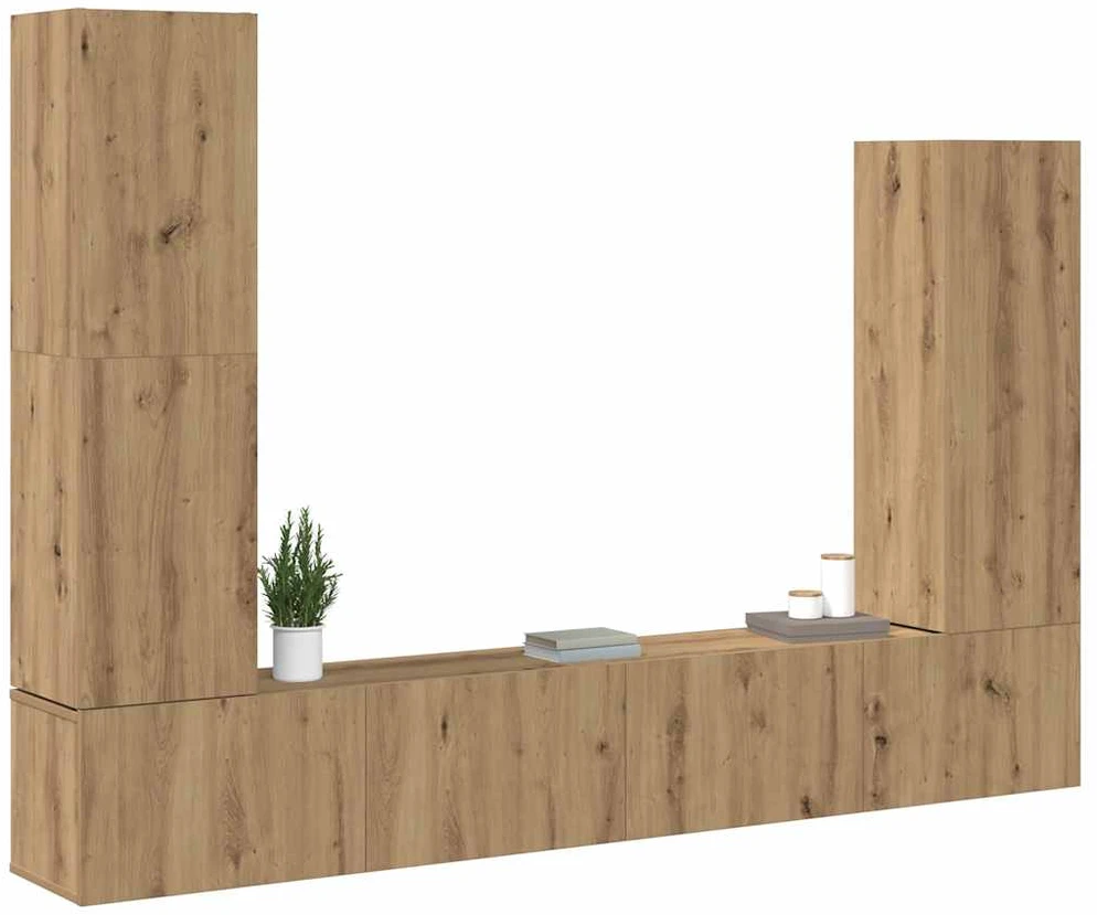 TV staliukas 4 dalių sieninis televizoriaus spintelės komplektas Artisan Oak