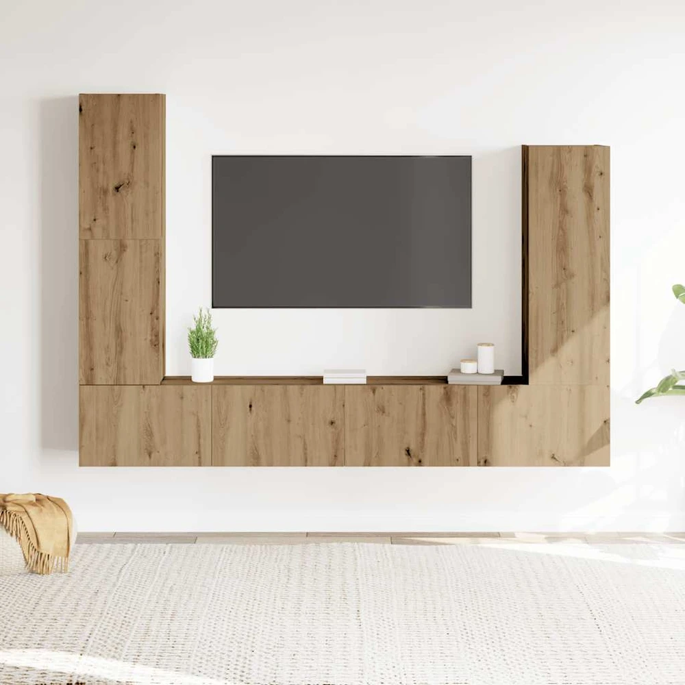 TV staliukas 4 dalių sieninis televizoriaus spintelės komplektas Artisan Oak