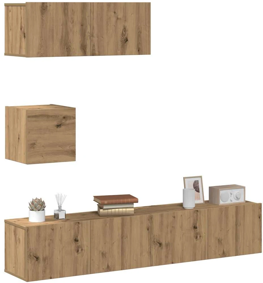 TV staliukas 4 dalių sieninis televizoriaus spintelės komplektas Artisan Oak