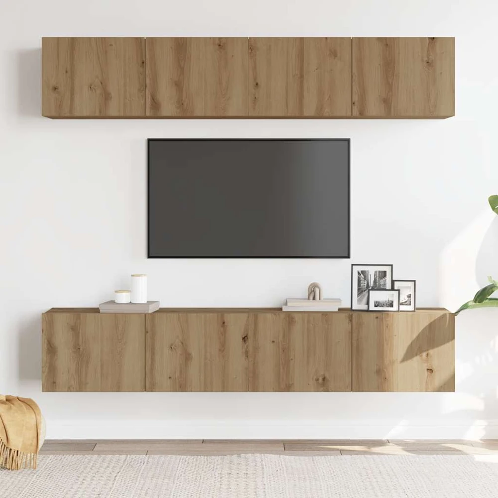 TV staliukas 4 dalių sieninis televizoriaus spintelės komplektas