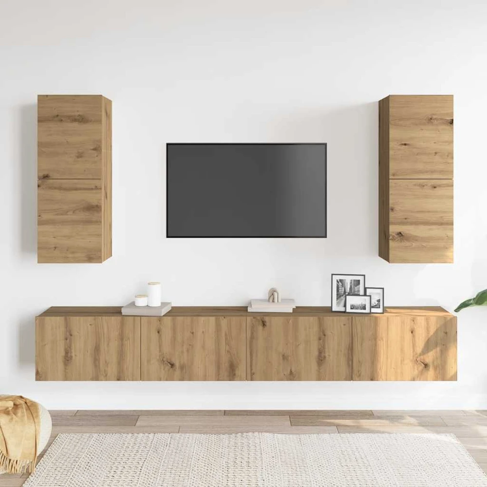 TV staliukas 4 dalių sieninis televizoriaus spintelės komplektas Artisan Oak