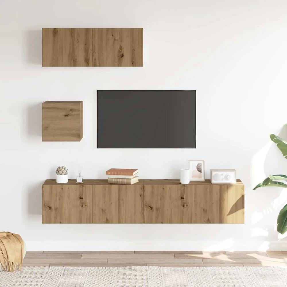 TV staliukas 4 dalių sieninis televizoriaus spintelės komplektas Artisan Oak