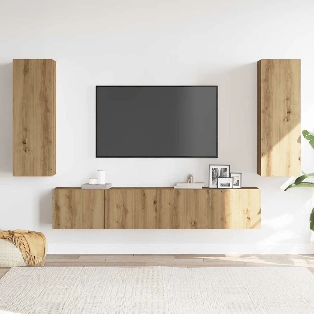 TV staliukas 4 dalių sieninis televizoriaus spintelės komplektas