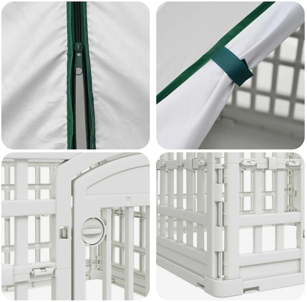 4 Panelių šunų žaidimų aikštelė su stogu 60 x 60 x 82 cm Balta