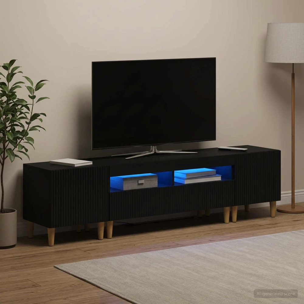TV staliukas 5 dalių LED televizoriaus stovas ARNHEM Juoda Apdirbta mediena