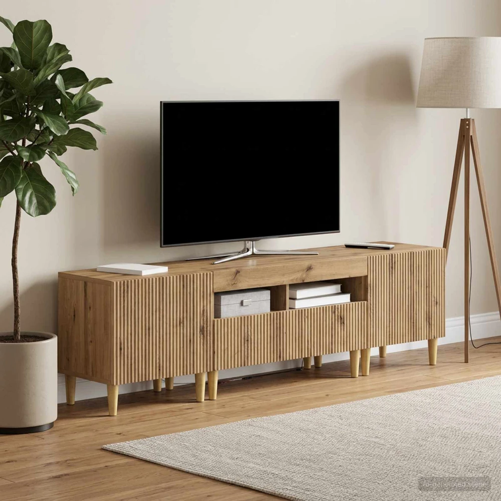 TV staliukas 5 dalių LED televizoriaus stovas Artisano ąžuolo