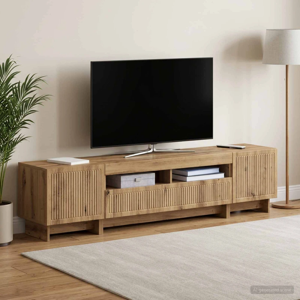 TV staliukas 5 dalių LED televizoriaus stovas Artisano ąžuolo