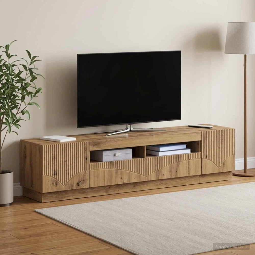 TV staliukas 5 dalių LED televizoriaus stovas Artisano ąžuolo