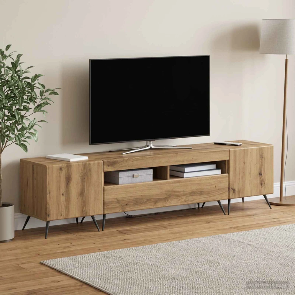 TV staliukas 5 dalių LED televizoriaus stovas Artisano ąžuolo