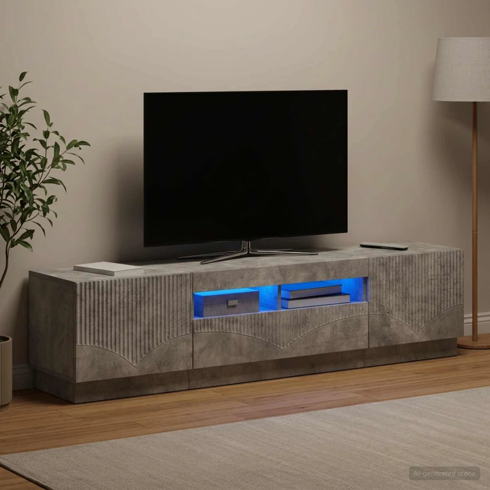 TV staliukas 5 dalių LED televizoriaus stovas Betono pilka Apdirbta mediena
