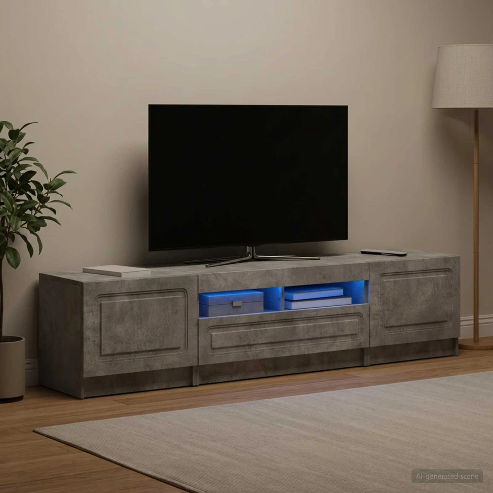 TV staliukas 5 dalių LED televizoriaus stovas Betono pilka Apdirbta mediena