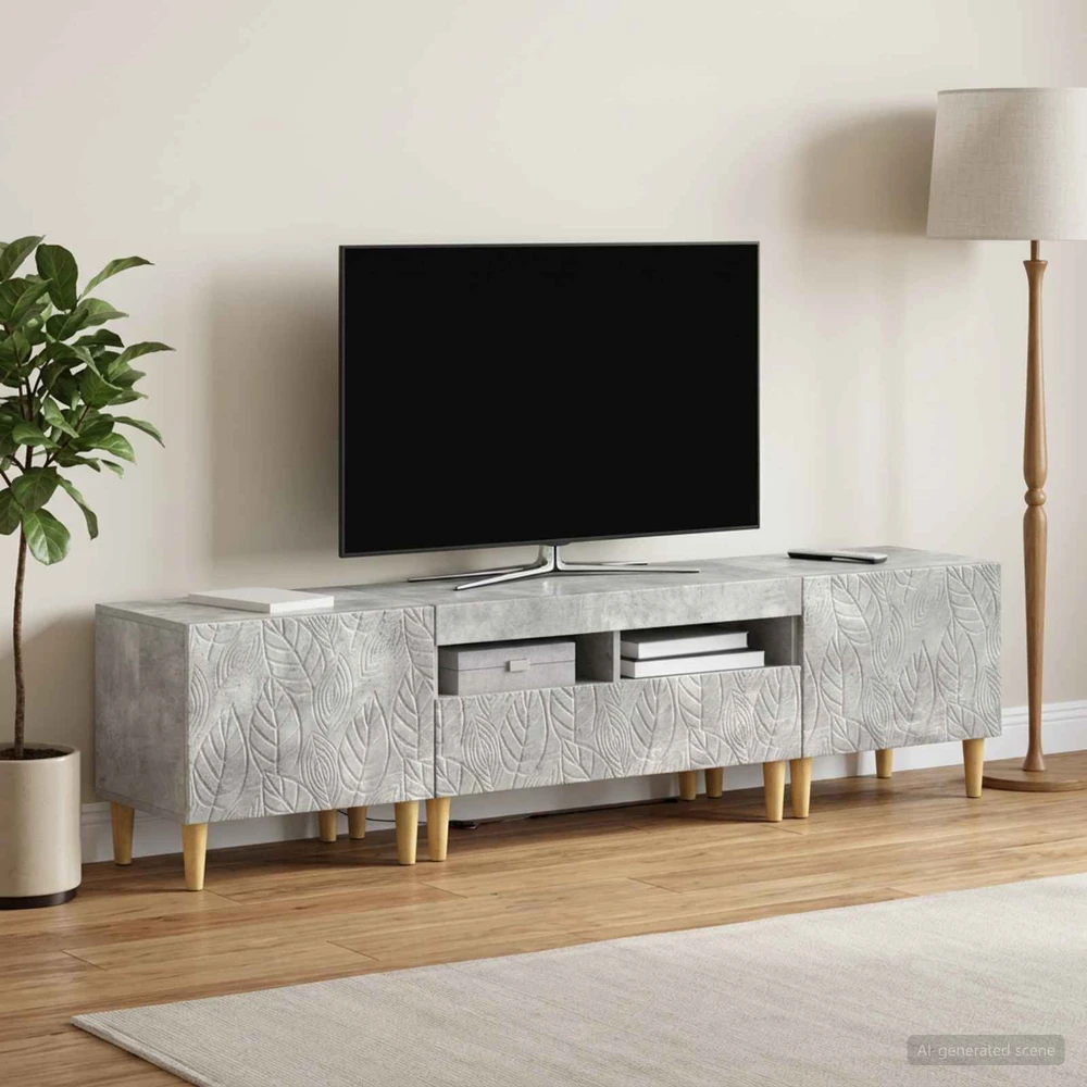 TV staliukas 5 dalių LED televizoriaus stovas Betono pilka Apdirbta mediena