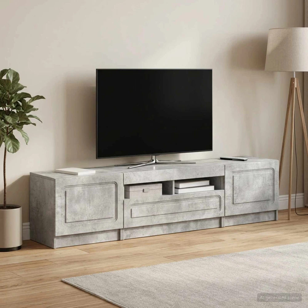 TV staliukas 5 dalių LED televizoriaus stovas Betono pilka Apdirbta mediena