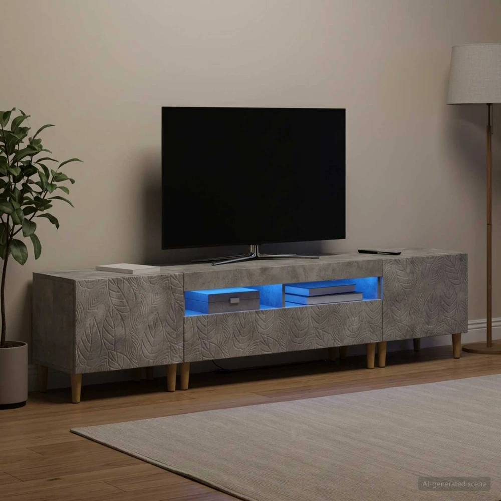 TV staliukas 5 dalių LED televizoriaus stovas Betono pilka Apdirbta mediena