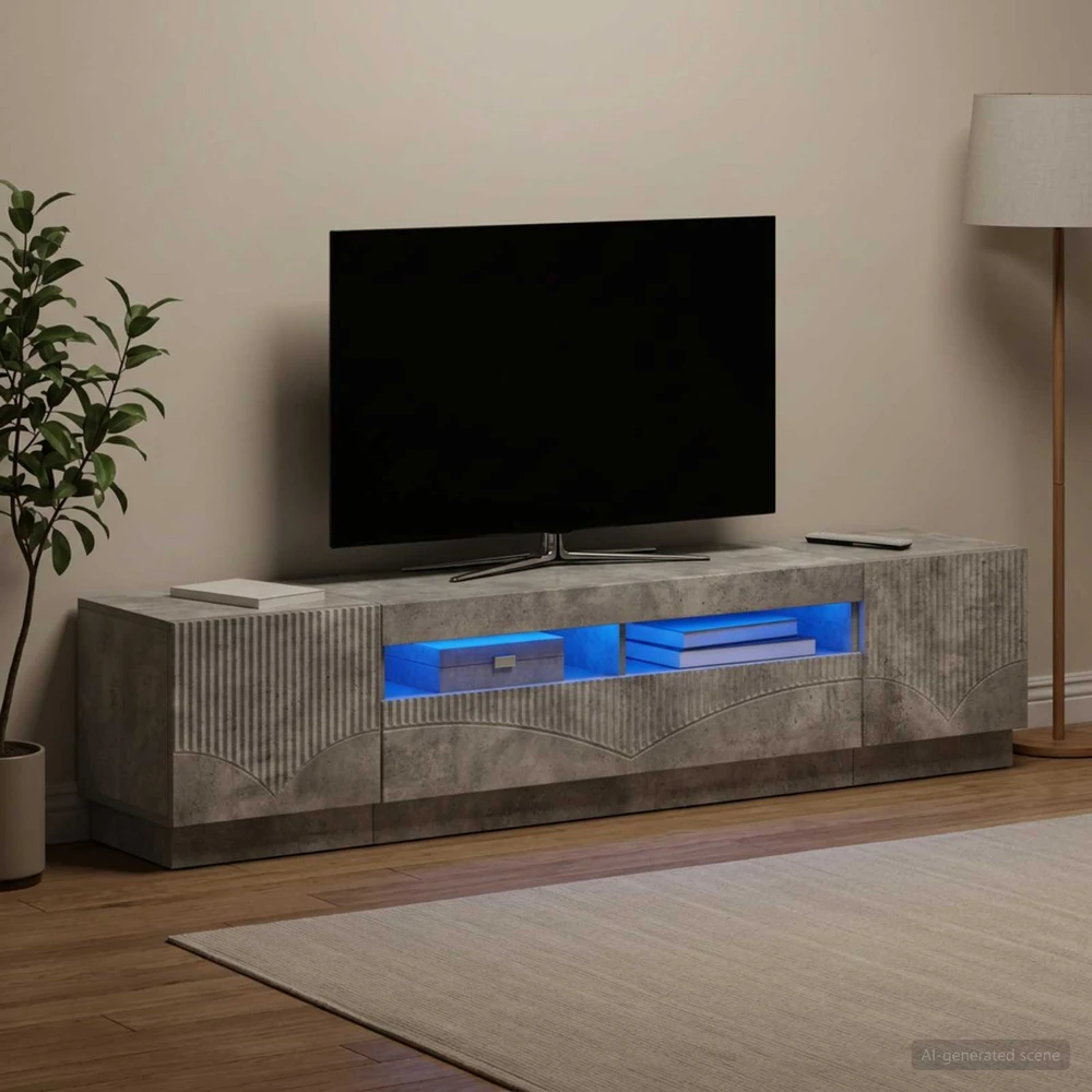 TV staliukas 5 dalių LED televizoriaus stovas Betono pilka Apdirbta mediena