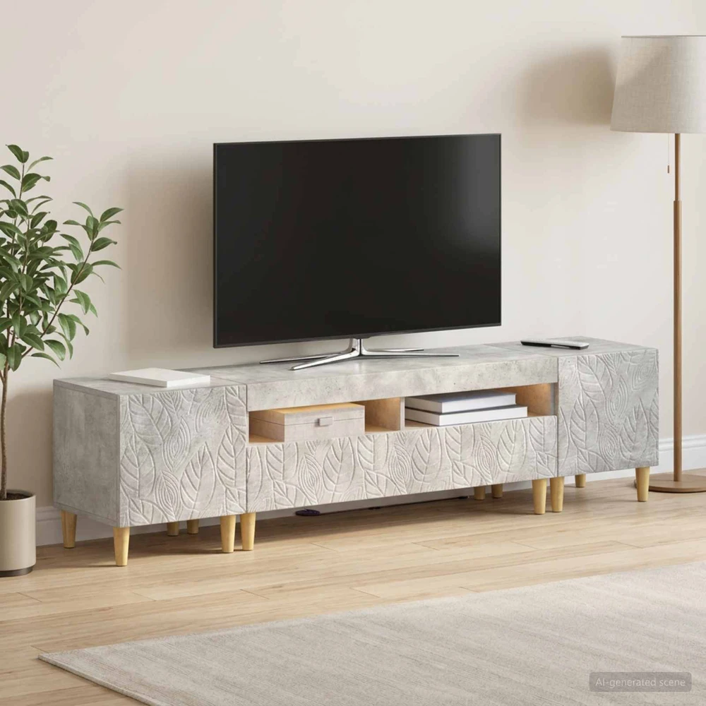 TV staliukas 5 dalių LED televizoriaus stovas Betono pilka Apdirbta mediena