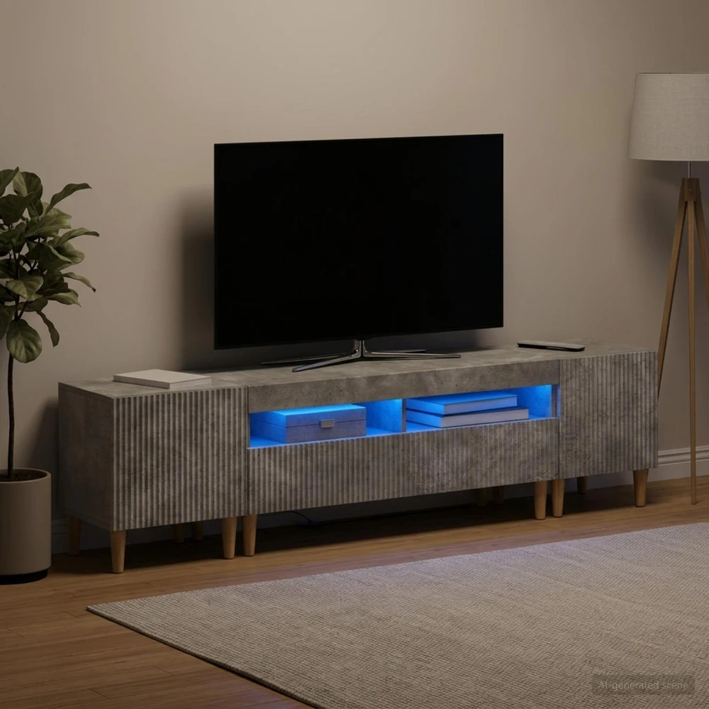 TV staliukas 5 dalių LED televizoriaus stovas Betono pilka Apdirbta mediena