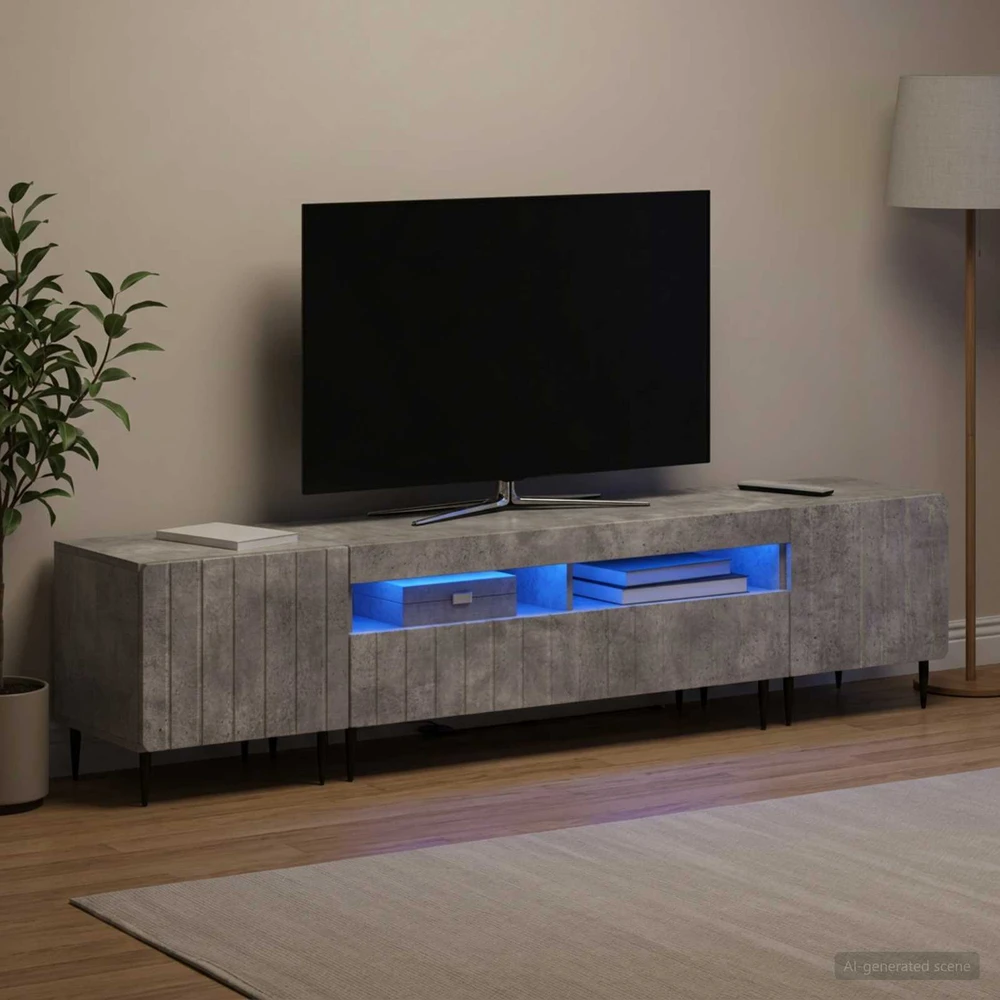 TV staliukas 5 dalių LED televizoriaus stovas Betono pilka Apdirbta mediena