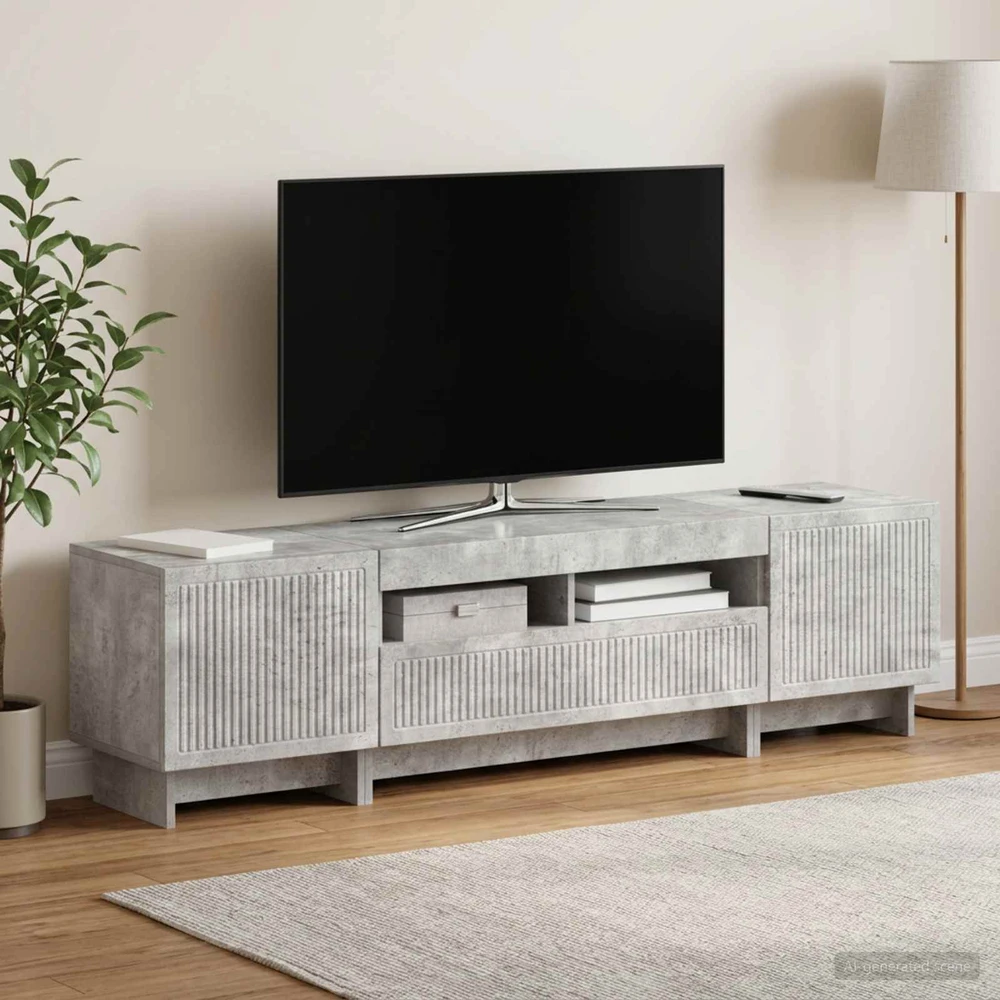 TV staliukas 5 dalių LED televizoriaus stovas Betono pilka Apdirbta mediena