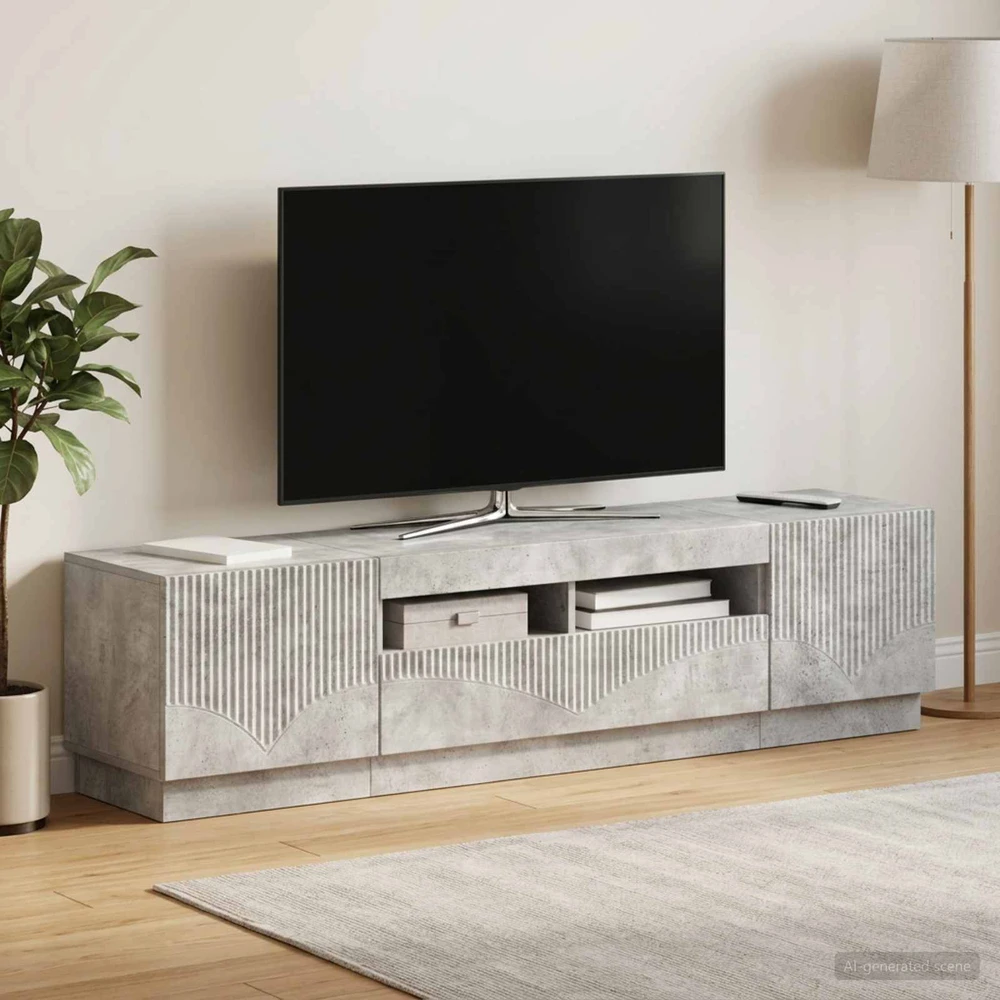 TV staliukas 5 dalių LED televizoriaus stovas Betono pilka Apdirbta mediena