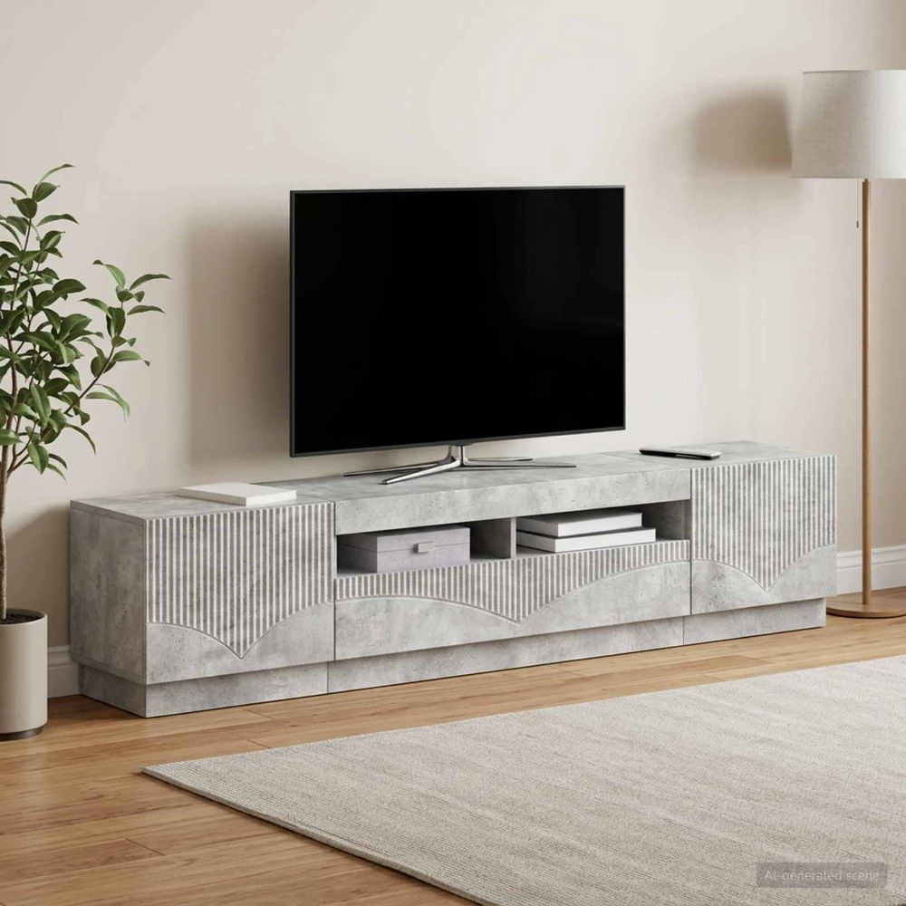 TV staliukas 5 dalių LED televizoriaus stovas Betono pilka Apdirbta mediena
