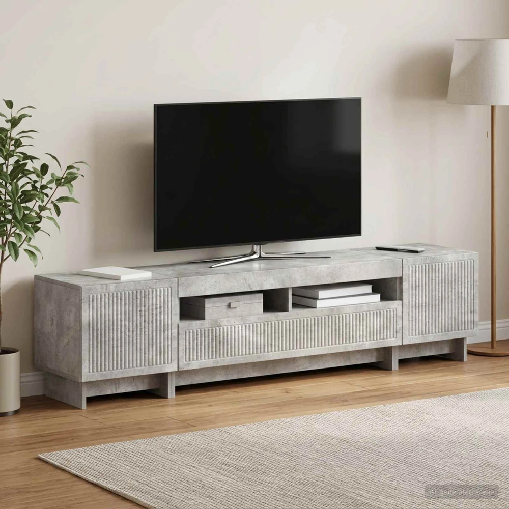 TV staliukas 5 dalių LED televizoriaus stovas Betono pilka Apdirbta mediena