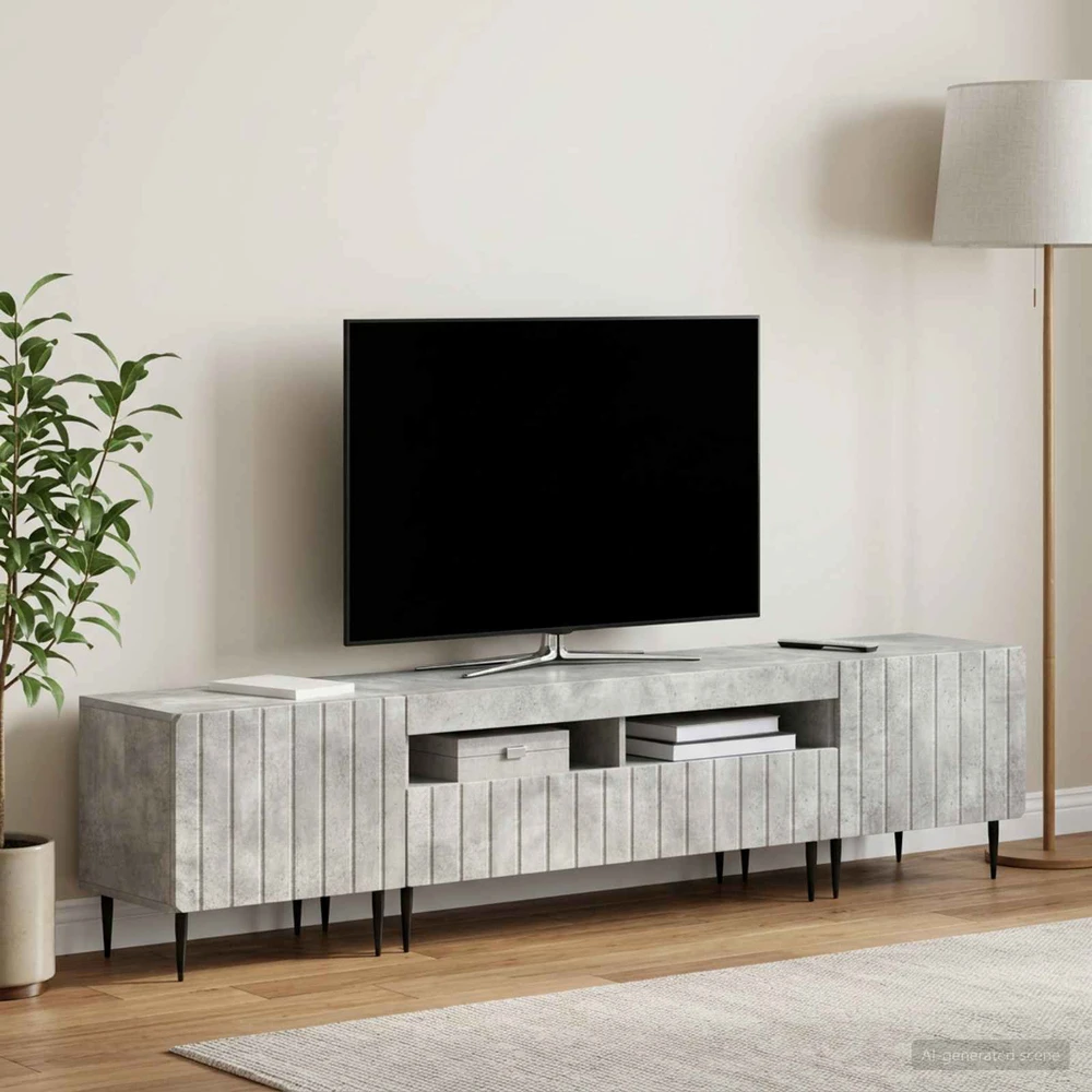 TV staliukas 5 dalių LED televizoriaus stovas Betono pilka Apdirbta mediena