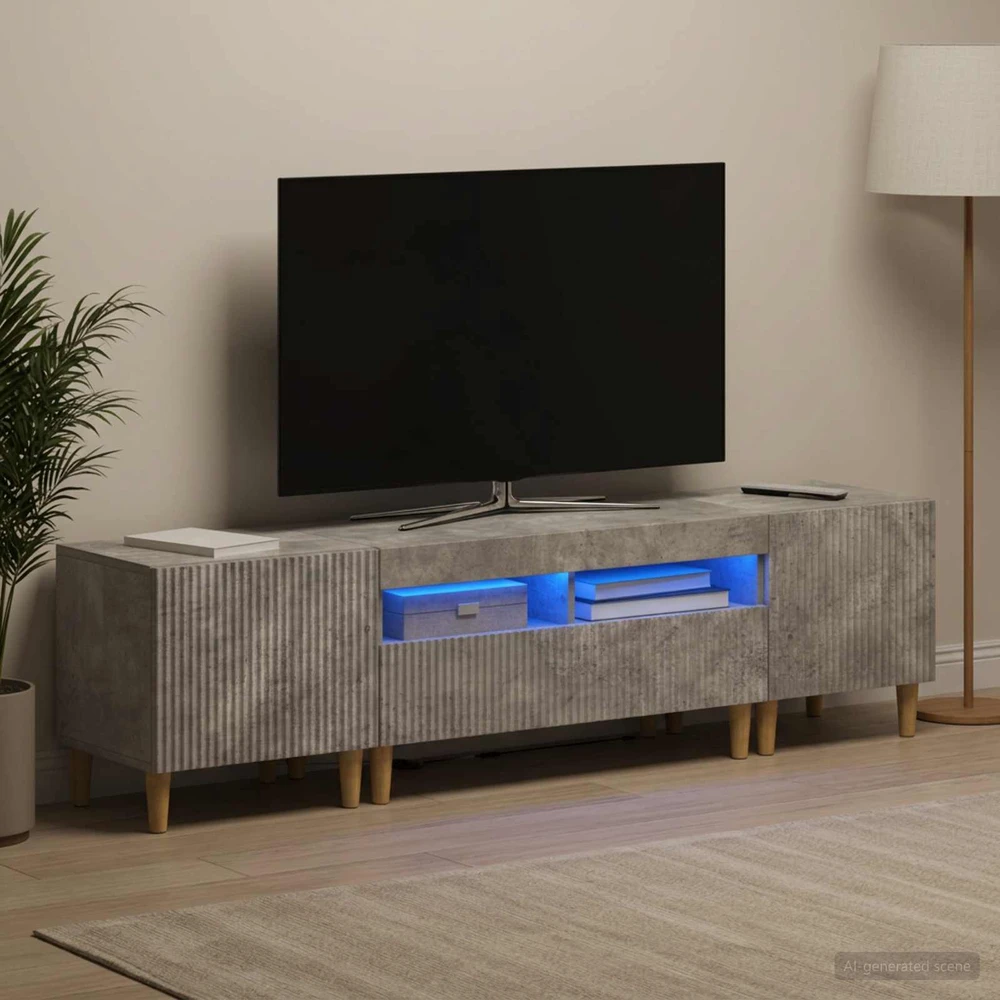 TV staliukas 5 dalių LED televizoriaus stovas Betono pilka Apdirbta mediena