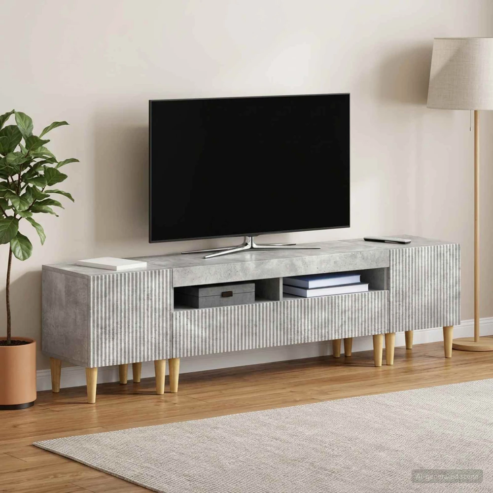 TV staliukas 5 dalių LED televizoriaus stovas Betono pilka Apdirbta mediena