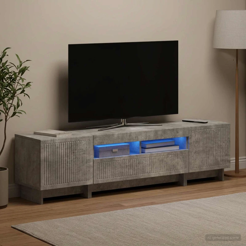 TV staliukas 5 dalių LED televizoriaus stovas Betono pilka Apdirbta mediena