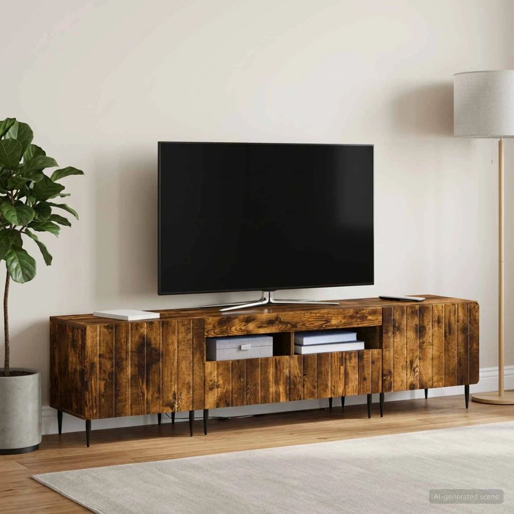 TV staliukas 5 dalių LED televizoriaus stovas Dūminio ąžuolo