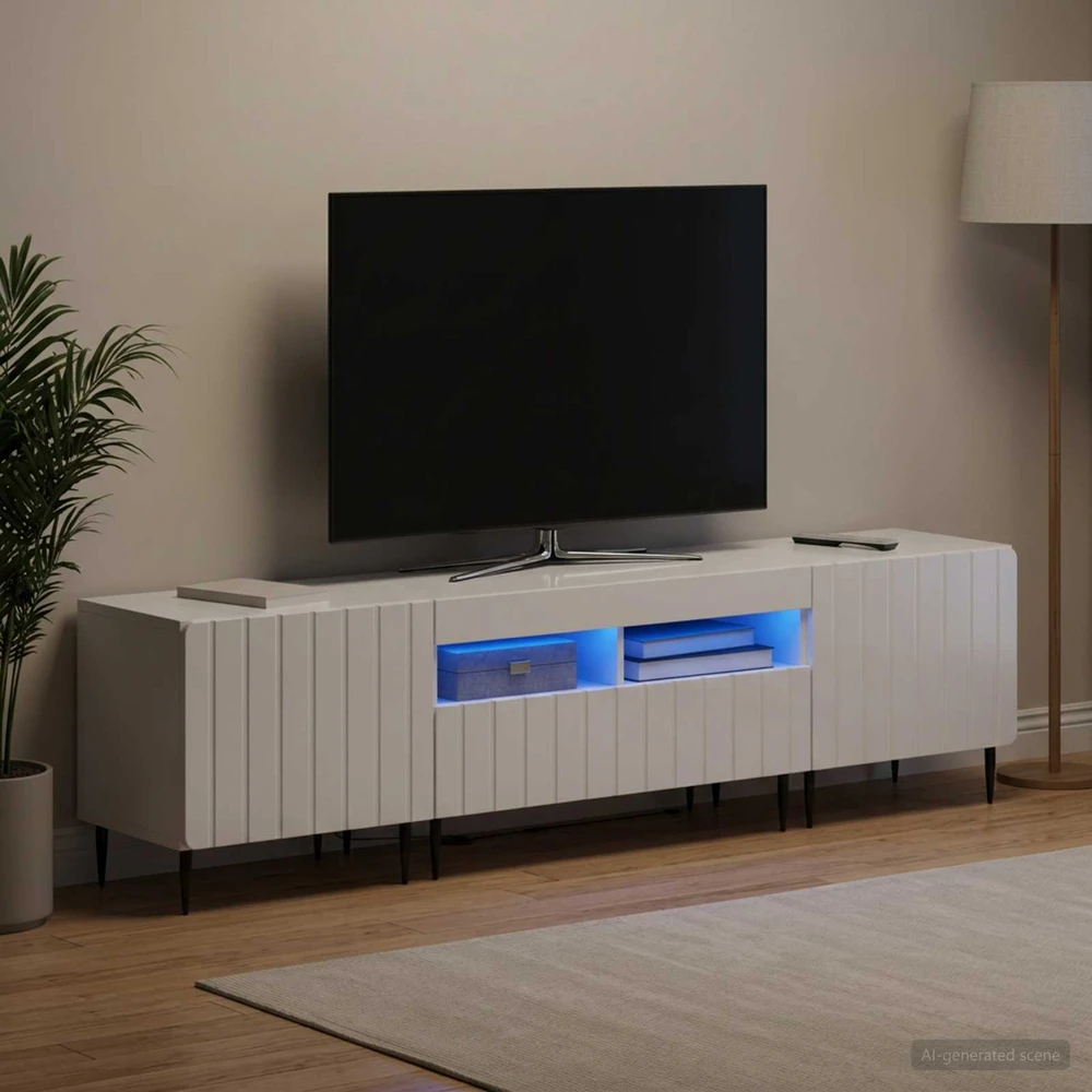 TV staliukas 5 dalių LED televizoriaus stovas Itin blizgi balta
