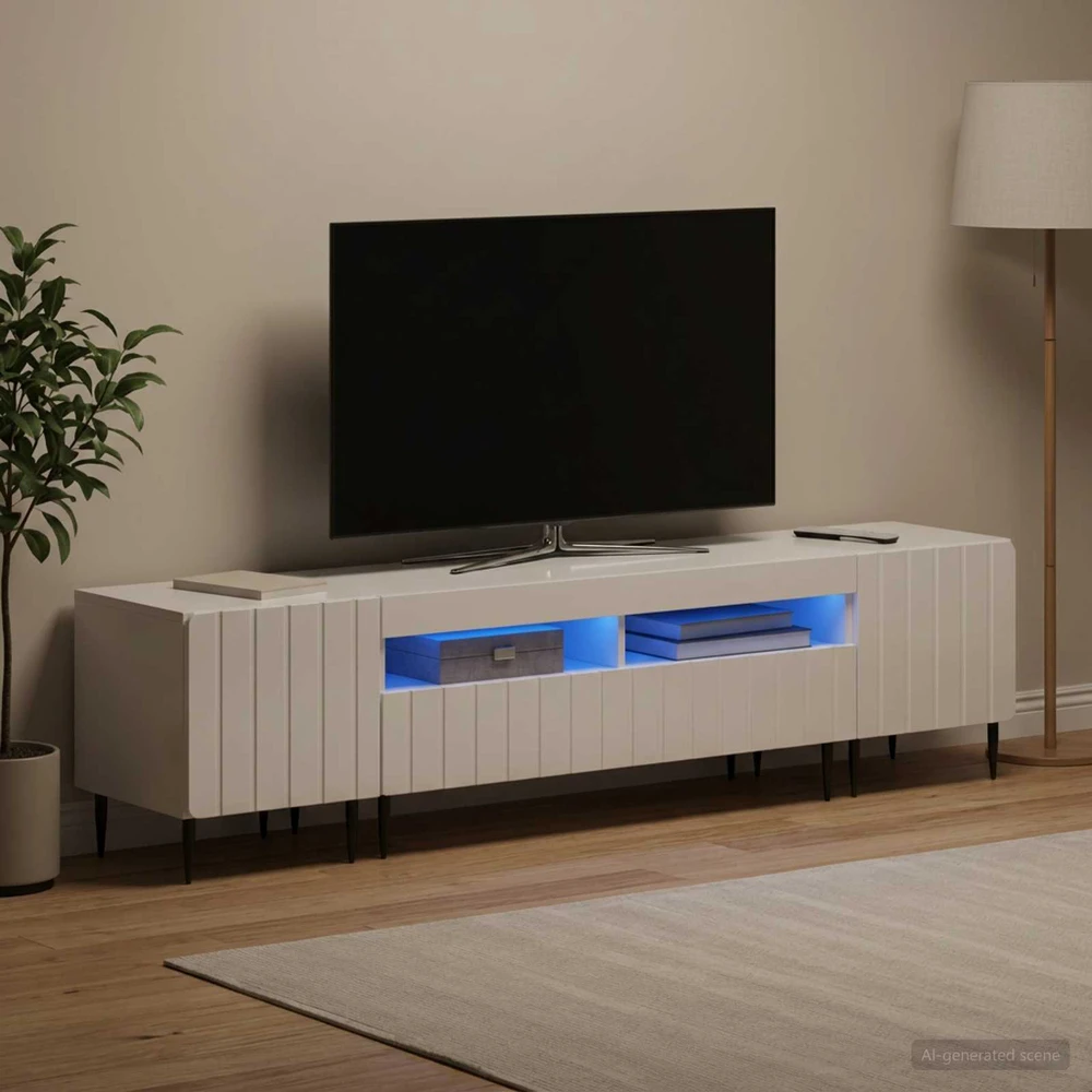 TV staliukas 5 dalių LED televizoriaus stovas Itin blizgi balta