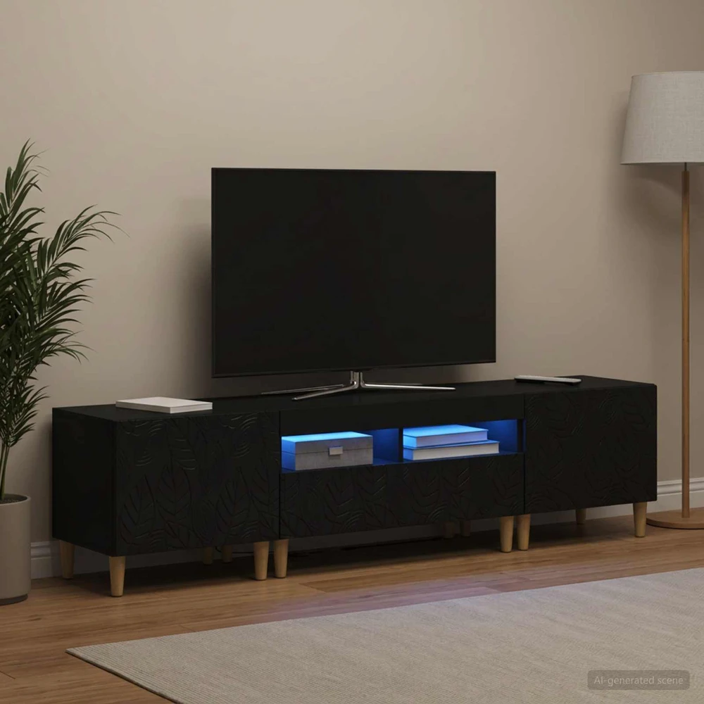 TV staliukas 3 dalių LED televizoriaus spintelė DELFT Juoda Apdirbta mediena