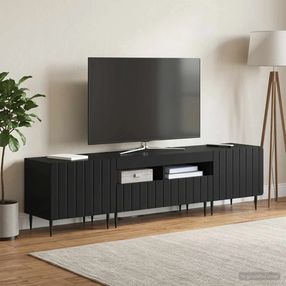 TV staliukas 5 dalių LED televizoriaus stovas Juoda Apdirbta mediena