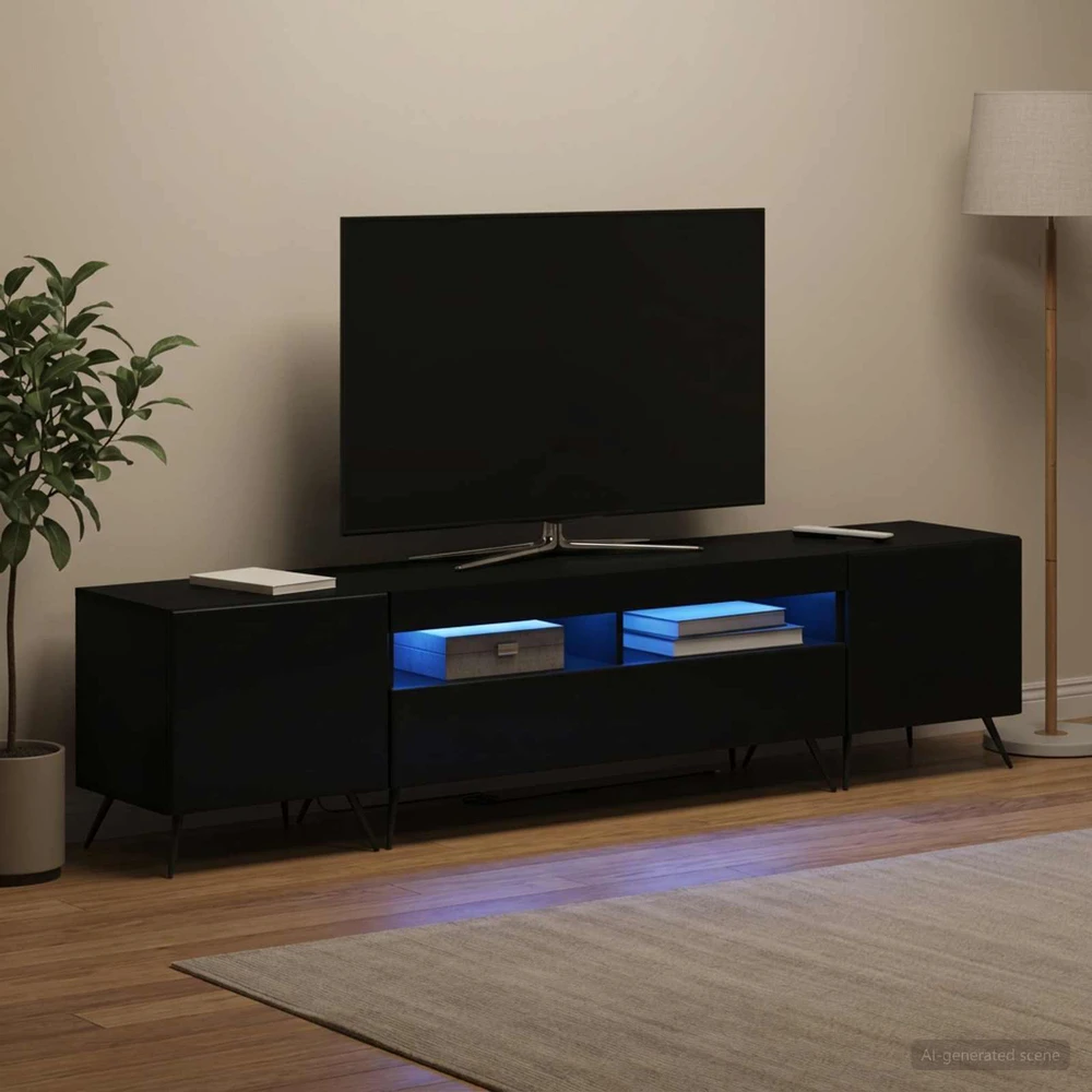 TV staliukas 3 dalių LED televizoriaus spintelė BREDA 3 vnt. Juoda